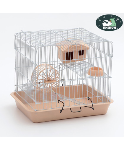 Клетка для грызунов Пижон №3 двухэтажная укомплектованная 33*24*28см бежевая Клетка для грызунов Пижон №3 двухэтажная укомплектованная 33*24*28см бежевая
