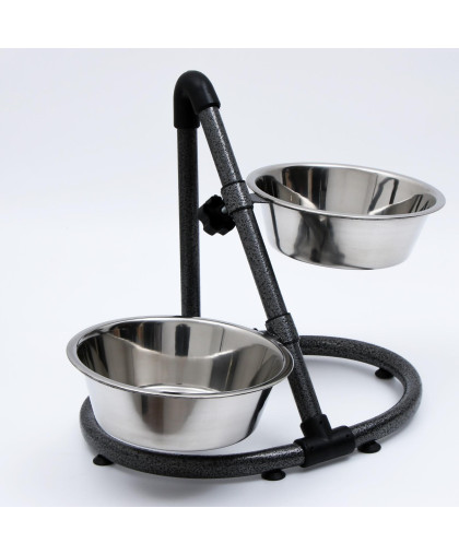 Подставка +2 миски металлические 2,8л регулируемая разноуровневая Пижон Подставка +2 миски металлические 2,8л регулируемая разноуровневая Пижон