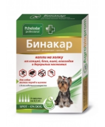  Бинакар Капли на холку для собак мелких пород/0,5мл упаковка 4 пипетки*50 (на  5кг)