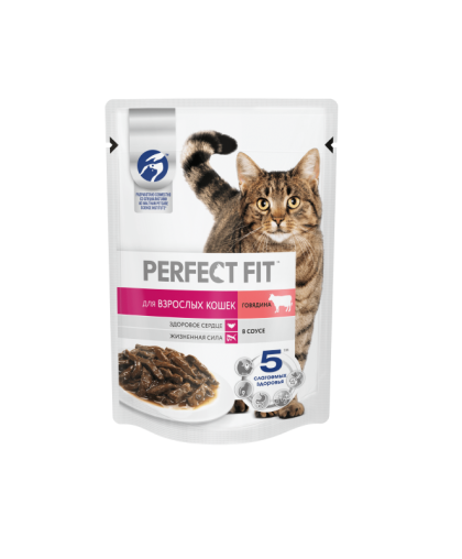 Перфект Фит/Perfect Fit 75гр пауч корм для взрослых кошек с говядиной Перфект Фит/Perfect Fit 75гр пауч корм для взрослых кошек с говядиной