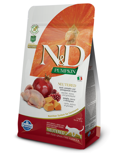 Фармина/Farmina N&D корм для кошек стерилизованных/кастрированных Перепел с гранатом и тыквой 300гр Фармина/Farmina N&D корм для кошек стерилизованных/кастрированных Перепел с гранатом и тыквой 300гр