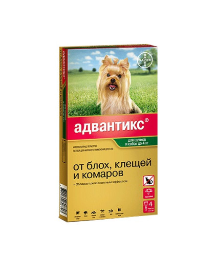 Адвантикс 40 для собак до 4кг, 1 пипетка *4 (от блох, клещей и комаров) Адвантикс 40 для собак до 4кг, 1 пипетка *4 (от блох, клещей и комаров)