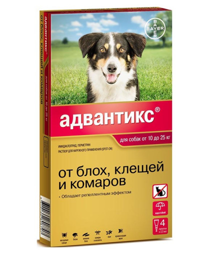 Адвантикс 250 для собак 10-25кг, 1 пипетка *4 (от блох, клещей и комаров) Адвантикс 250 для собак 10-25кг, 1 пипетка *4 (от блох, клещей и комаров)