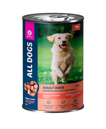  Олл Догс/All Dogs  консервы корм для собак Тефтельки с говядиной в соусе  415гр*12