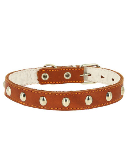  Ошейник кожаный с украшением с синтепоном  30мм*44-53см Каскад