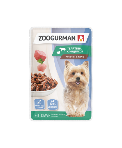 Зоогурман пауч корм для собак Кусочки в желе Телятина с индейкой 85гр*30 Зоогурман пауч корм для собак Кусочки в желе Телятина с индейкой 85гр*30