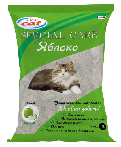  Наполнитель бентонитовый комкующийся А-Соли/A-Soli Особая Забота Яблоко  10л/8кг*2