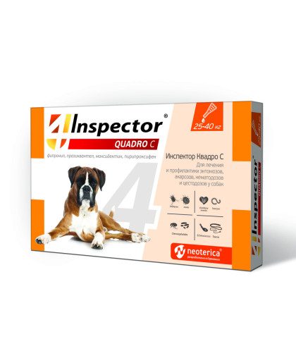  Инспектор Quadro на холку для собак  25-40кг (от блох, клещей, нематод, дироф.)*40