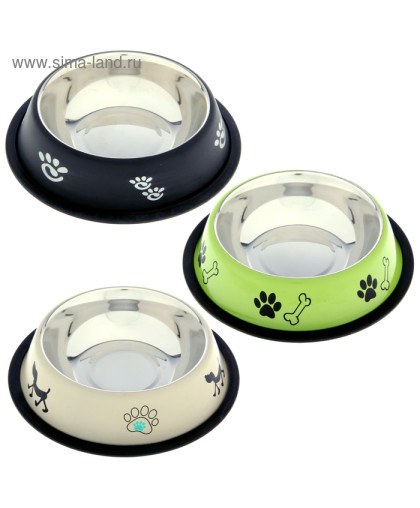  Миска металлическая нескользящая цветная с рисунком VM-2509 (В)  470мл Алькор