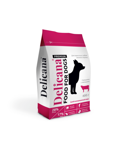  Деликана/Delicana корм для собак мелких пород Говядина с овощами  400гр*20