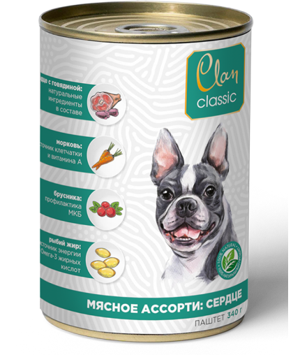 Клан/Clan Classic консервы корм для собак паштет Мясное ассорти с Сердцем 340гр Клан/Clan Classic консервы корм для собак паштет Мясное ассорти с Сердцем 340гр