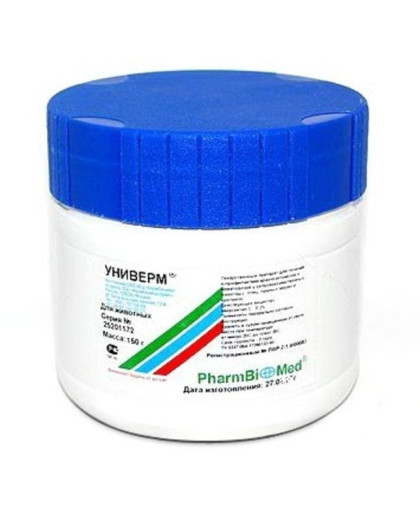 Универм 150гр (дв:аверсектин С, для леч.и проф. арахноэнтомозов и нематодозов дом., диких жив. и птиц) Универм 150гр (дв:аверсектин С, для леч.и проф. арахноэнтомозов и нематодозов дом., диких жив. и птиц)