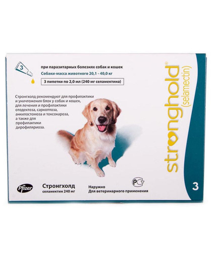 Стронгхолд 240 мг,1пип. для собак 20-40кг (в уп. 3 пип.) Стронгхолд 240 мг,1пип. для собак 20-40кг (в уп. 3 пип.)