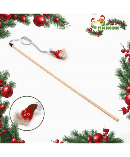 Игрушка для кошек дразнилка Гномик на деревянной палочке 50см красный Пижон Игрушка для кошек дразнилка Гномик на деревянной палочке 50см красный Пижон