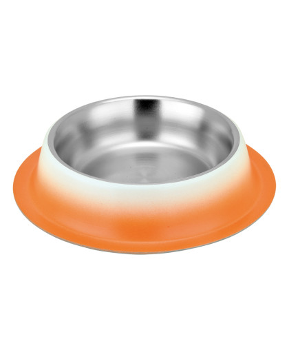  Миска металлическая с резинкой  450мл оранжевая Зооник