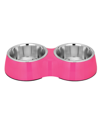  Миска металлическая двойная Melamine  2*400мл розовая Зооник