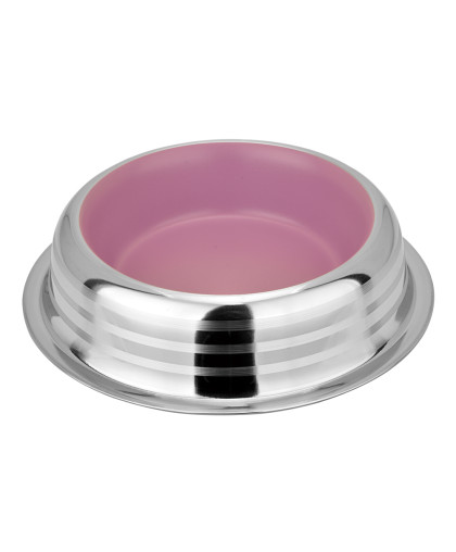  Миска металлическая ребристая с резинкой  230мл розовая Зооник