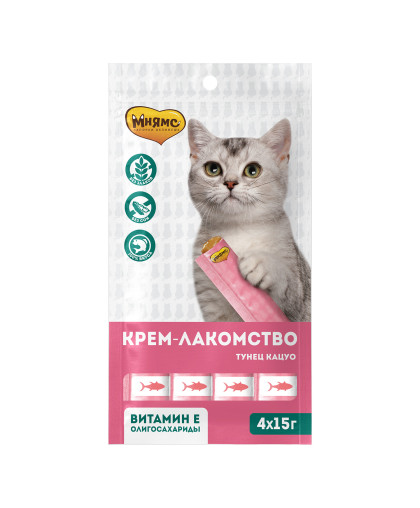 Мнямс для кошек Крем-лакомство с Тунцом Кацуо 15гр*4 Мнямс для кошек Крем-лакомство с Тунцом Кацуо 15гр*4