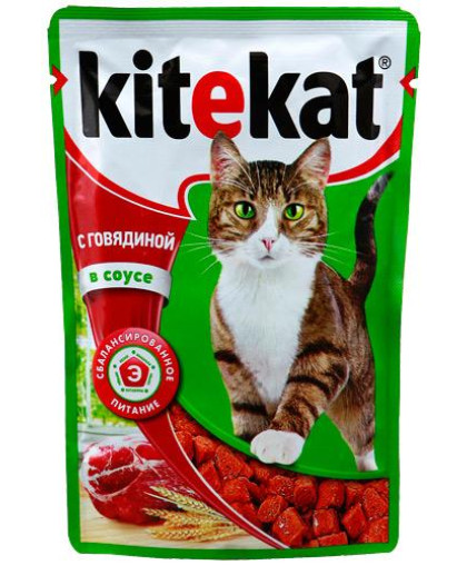  Китекет/Kitekat  85гр корм для кошек говядина/соус *28 (пауч)