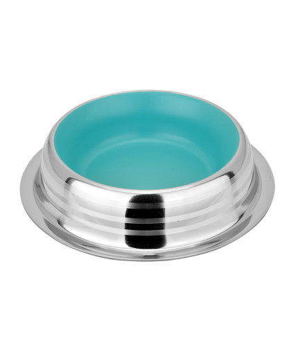  Миска металлическая ребристая с резинкой  730мл голубая Зооник