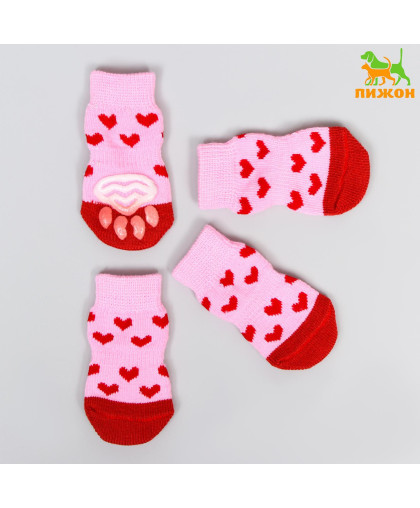 Носки для собак нескользящие Сердечки рL 3,5/5*8см розовые Пижон Носки для собак нескользящие Сердечки рL 3,5/5*8см розовые Пижон