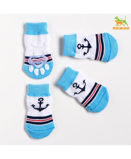 Носки для собак нескользящие Моряк рL 3,5/5*8см голубые Пижон Носки для собак нескользящие Моряк рL 3,5/5*8см голубые Пижон