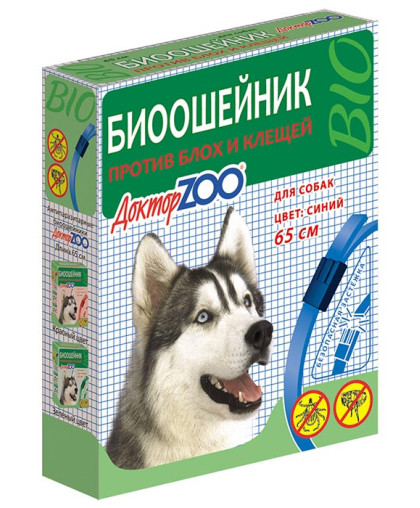  Доктор Зоо ошейник БИО для собак (синий)  65см*6