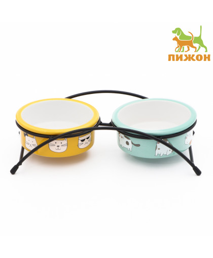 Подставка +2 миски керамические 2*250мл Пижон Подставка +2 миски керамические 2*250мл Пижон