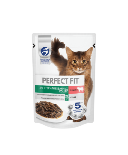 Перфект Фит/Perfect Fit 75 гр пауч корм для кошек стерилизованных говядина соус Перфект Фит/Perfect Fit 75 гр пауч корм для кошек стерилизованных говядина соус