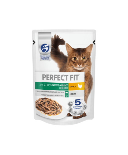 Перфект Фит/Perfect Fit 75 гр пауч корм для кошек стерилизованных курица соус Перфект Фит/Perfect Fit 75 гр пауч корм для кошек стерилизованных курица соус