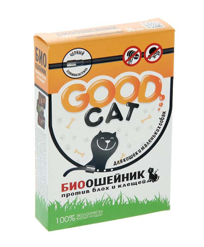  Гуд Кэт Био ошейник для кошек и мелких собак от блох и клещей  35см, черный*6