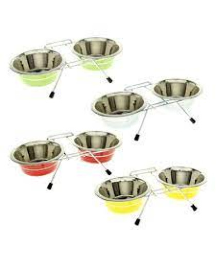  Миска металлическая двойная цветная с полоской VM-3000 (G)  360мл Алькор