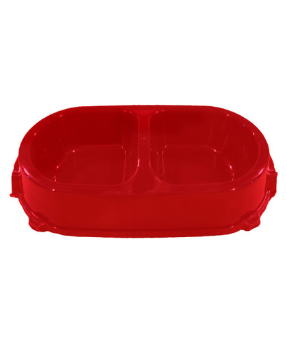  Миска пластиковая двойная на резинке красный  0,45л Фаворит