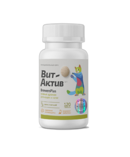 Вит-Актив БреверсПлюс К-П для кошек и котят пивные дрожжи 120таб*6 Вит-Актив БреверсПлюс К-П для кошек и котят пивные дрожжи 120таб*6