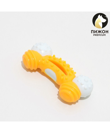 Игрушка для собак Изогнутая кость пластик мягкий и жесткий 13см желтая Пижон Игрушка для собак Изогнутая кость пластик мягкий и жесткий 13см желтая Пижон
