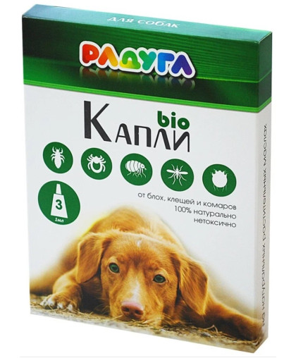 РАДУГА БИО Капли для собак от блох, клещей, комаров 3*1мл. 1шоу-бокс*15 РАДУГА БИО Капли для собак от блох, клещей, комаров 3*1мл. 1шоу-бокс*15