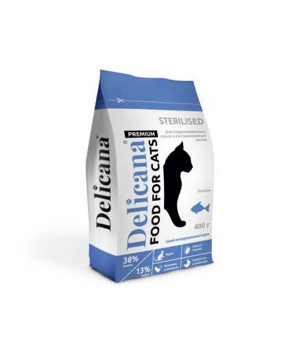 Деликана/Delicana корм для кошек стерилизованных/кастрированных Лосось 400гр*20 Деликана/Delicana корм для кошек стерилизованных/кастрированных Лосось 400гр*20