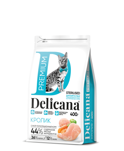 Деликана/Delicana корм для кошек стерилизованных/кастрированных Кролик 400гр Деликана/Delicana корм для кошек стерилизованных/кастрированных Кролик 400гр