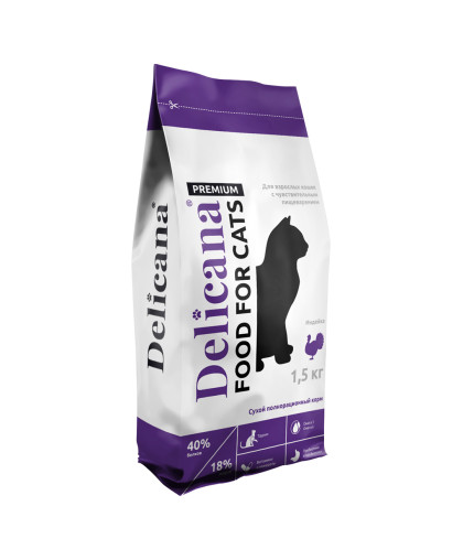 Деликана/Delicana корм для кошек чуствительное пищеварение Индейка 1,5кг*6 Деликана/Delicana корм для кошек чуствительное пищеварение Индейка 1,5кг*6