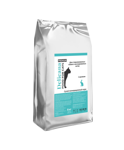 Деликана/Delicana корм для кошек стерилизованных/кастрированных Кролик 8кг Деликана/Delicana корм для кошек стерилизованных/кастрированных Кролик 8кг
