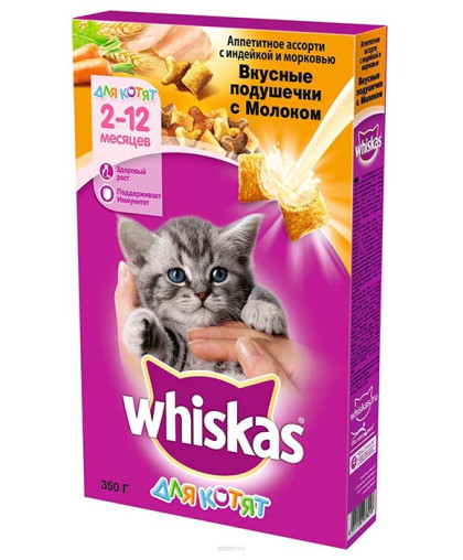 Вискас/Whiskas 350гр корм для котят подушечки с молоко/индейка/морковь *10 Вискас/Whiskas 350гр корм для котят подушечки с молоко/индейка/морковь *10