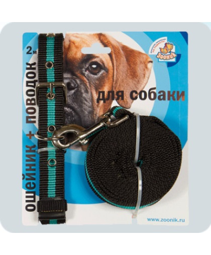 Комплект для собак ошейник 37-51см*25мм + поводок 2м капрон Зооник Комплект для собак ошейник 37-51см*25мм + поводок 2м капрон Зооник