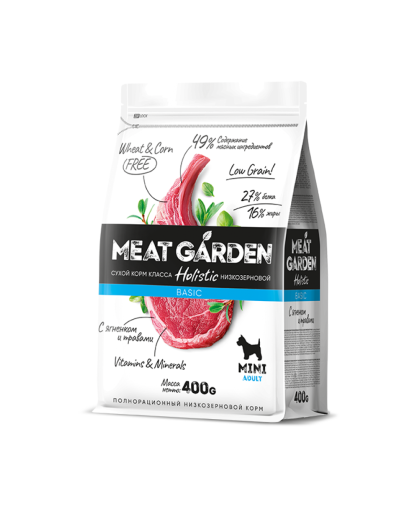 Мит Гарден/Meat Garden Basic Низкозерновой корм для собак мелких пород Ягненок с травами 400гр Мит Гарден/Meat Garden Basic Низкозерновой корм для собак мелких пород Ягненок с травами 400гр