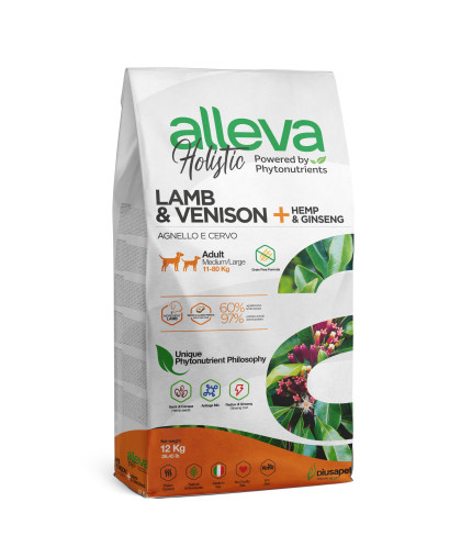 Аллева/Alleva Холистик Беззерновой корм для собак ср/круп пород Ягненок/Оленина/конопля/женьшень12кг