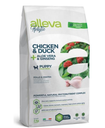  Аллева/Alleva Холистик Беззерновой корм для щенков крупных пород Курица/утка/алое/женьшень  2кг