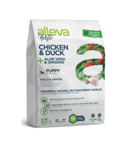  Аллева/Alleva Холистик Беззерновой корм для щенков мелких пород Курица/утка/алое/женьшень  800гр