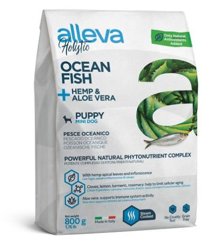  Аллева/Alleva Холистик Беззерновой корм для щенков мелких пород Океаническая рыба/конопля/алое  800гр