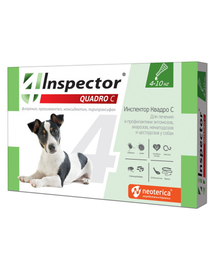  Инспектор Quadro на холку для собак  4-10кг (от блох, клещей, нематод, дироф.) с 7недель*40