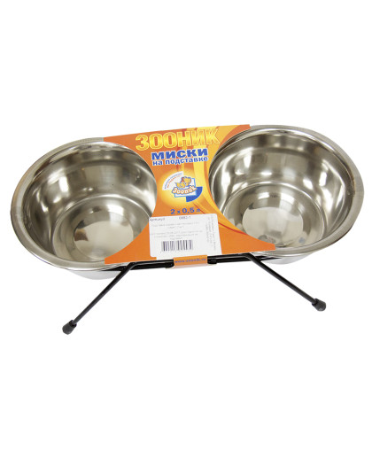 Подставка + 2 миски металлические низкая 0,5л черный Зооник Подставка + 2 миски металлические низкая 0,5л черный Зооник