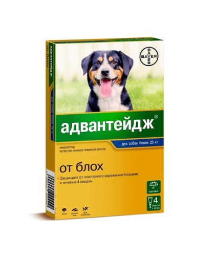 Адвантейдж для собак и щенков более 25кг (1 пипетка *4 с 4 недель (от блох) Адвантейдж для собак и щенков более 25кг (1 пипетка *4 с 4 недель (от блох)